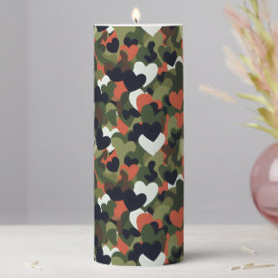 Green Pattern Heart Camouflage Pillar Candle