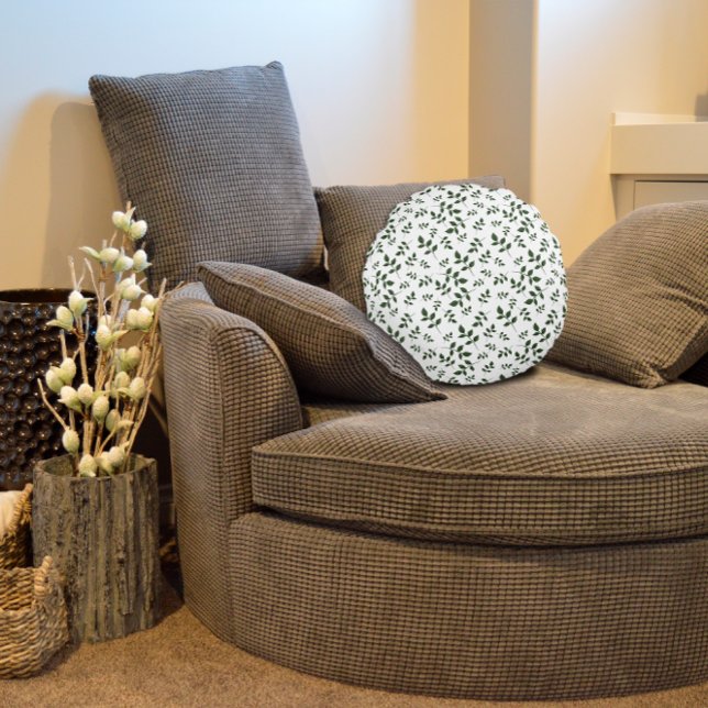 Green pattern leaves  round pillow (Creator Uploaded)