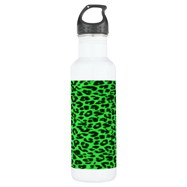 Green pattern leopard fur abstract texture stainless steel water bottle (Front)