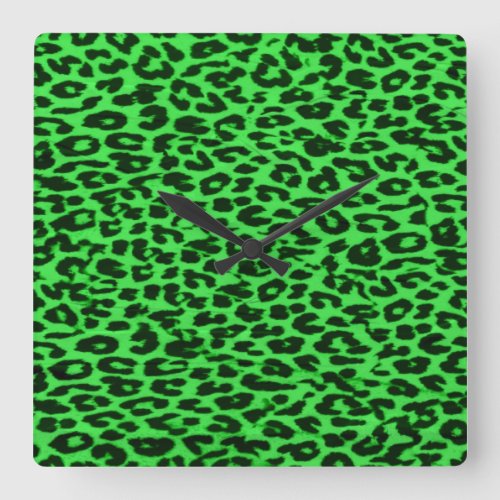 Green pattern leopard fur texture square wall clock