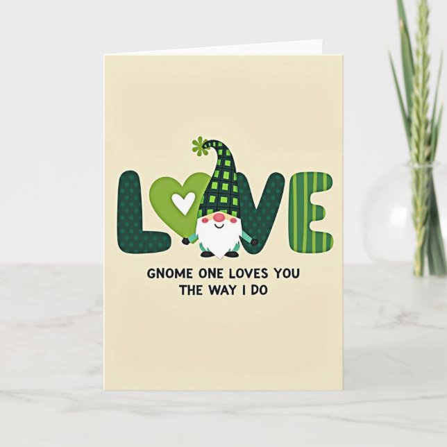Green Pattern Love Gnome Card (Front)