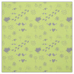 green pattern of birds, dots, footsteps, butterfly fabric