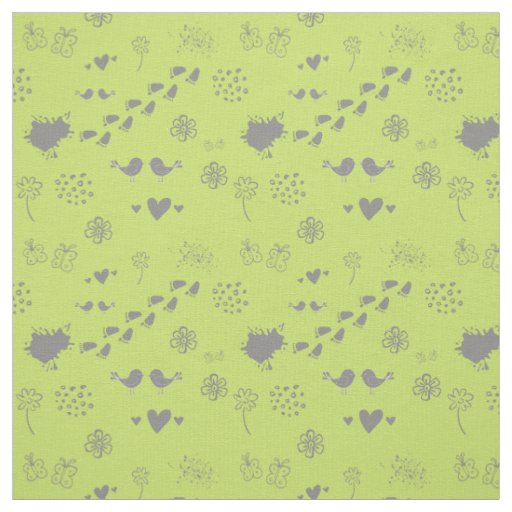 green pattern of birds, dots, footsteps, butterfly fabric