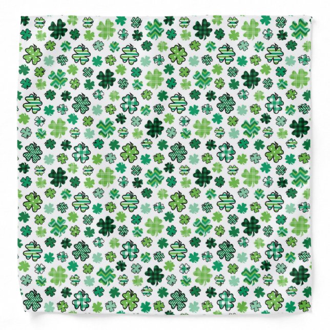 Green Pattern Shamrocks on White Bandana (Front)