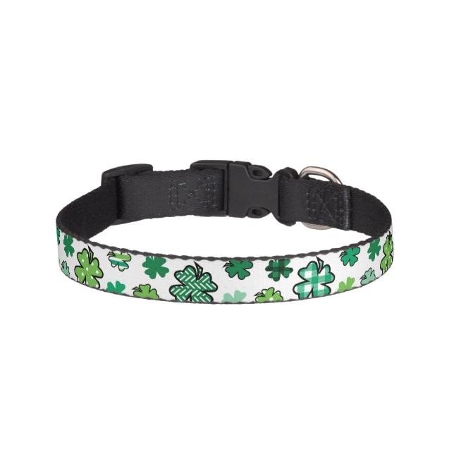 Green Pattern Shamrocks on White Pet Collar (Front)
