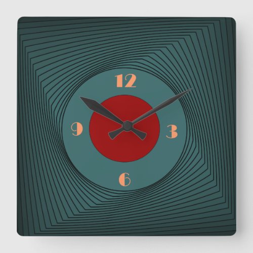 Green Pattern with Red Circle Centre Wall Clock