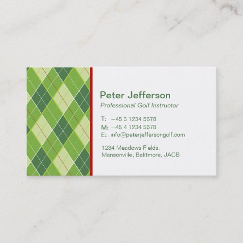 Green patterned Golf instructor business cards