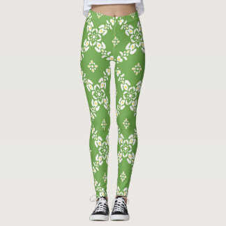 Green patterns leaves flowers leggings