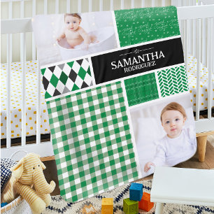 Green Patterns Photo Baby Blanket