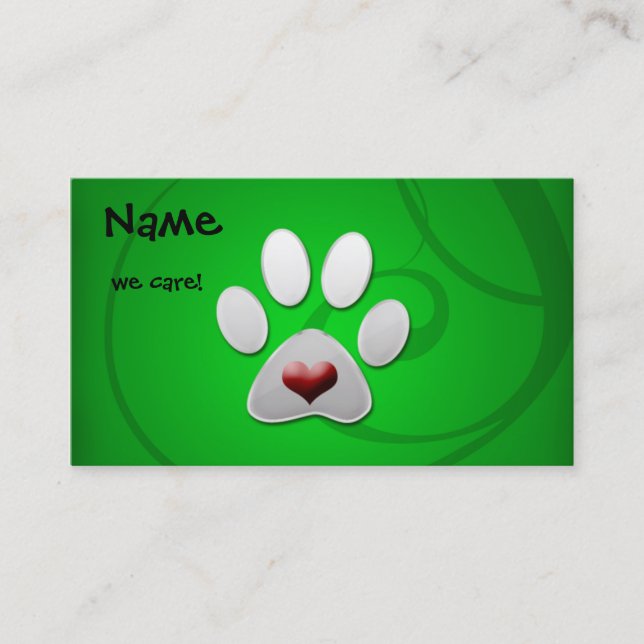 Green Paw Heart Pet Business Cards (Front)