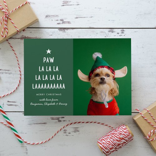 Green Paw La La Pet Christmas  Holiday Card