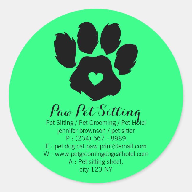 Green Paw Pet Dog Heart Classic Round Sticker