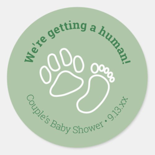 Green Paw Print  Baby Foot Dog Baby Shower Classic Round Sticker