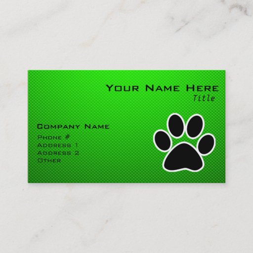 Customizable Green Paw Print Business Card