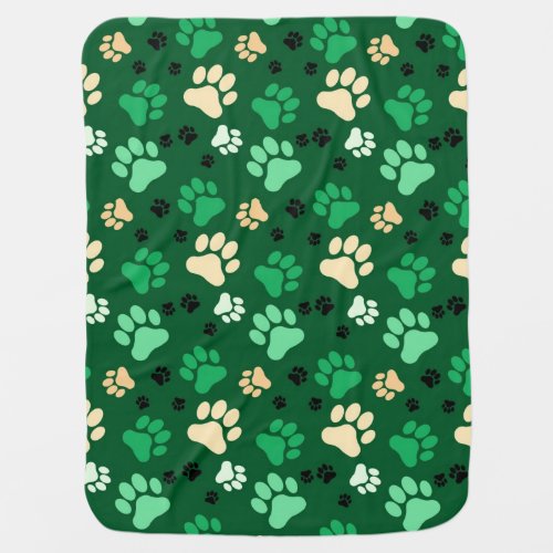 Green Paw Print Dog Crate Blanket