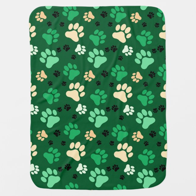 Green Paw Print Dog Crate Blanket (Front)