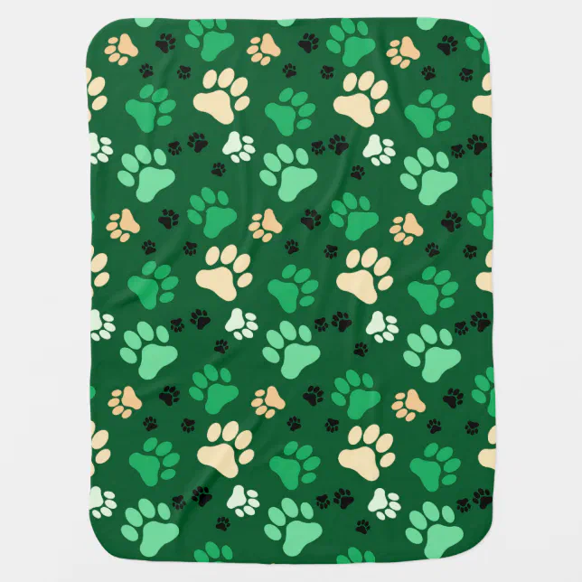 Green Paw Print Dog Crate Blanket | Zazzle