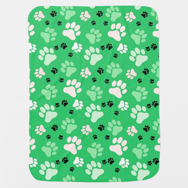 Green Paw Print Dog Crate Blanket (Front)