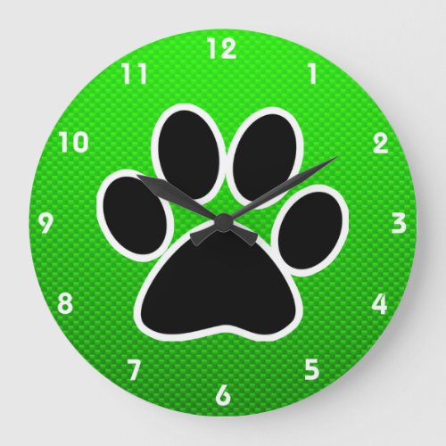 Green Paw Print Large Clock