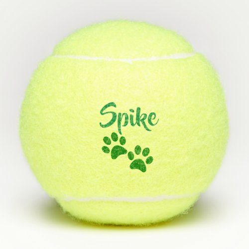 Green Paw Print Personalized Pet or Dog Name Toy Tennis Balls