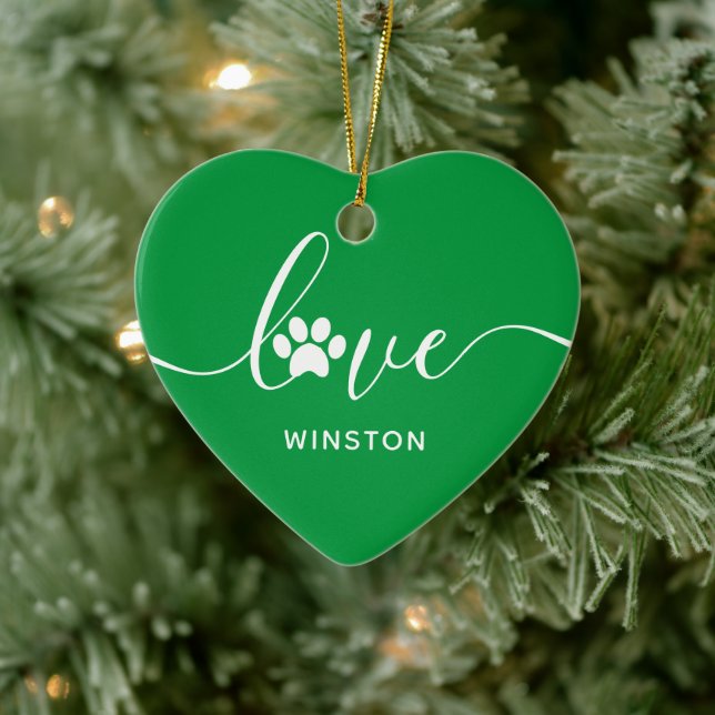 Green Paw Print Pet Memorial Ceramic Ornament (Tree)