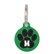 Green Paw Print Pet Tag First Initial Contact Info