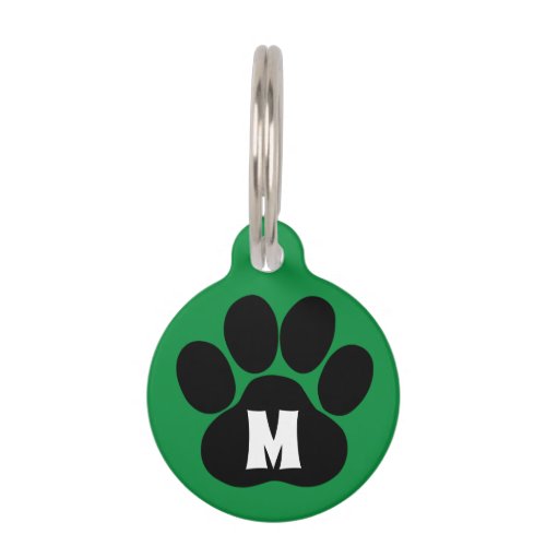 Green Paw Print Pet Tag First Initial Contact Info