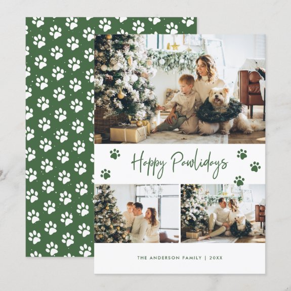 Green Paw Print Photo Collage Happy Pawlidays Pet Christmas Card
