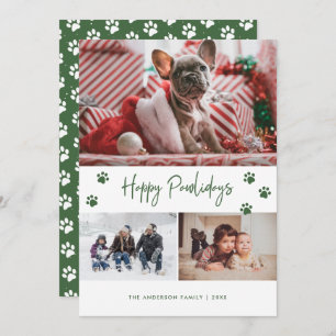 Green Paw Print Photo Collage Happy Pawlidays Pet Holiday Card