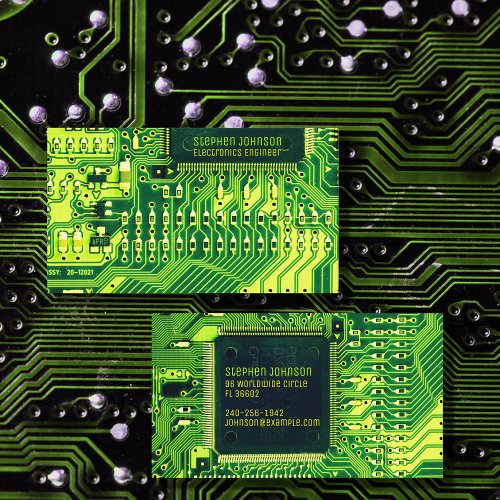 Green PCB board circuit electronics engineer Business Card