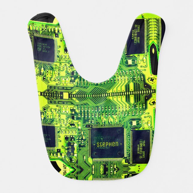 Green PCB board, electronic parts printed circuit Baby Bib (Front)