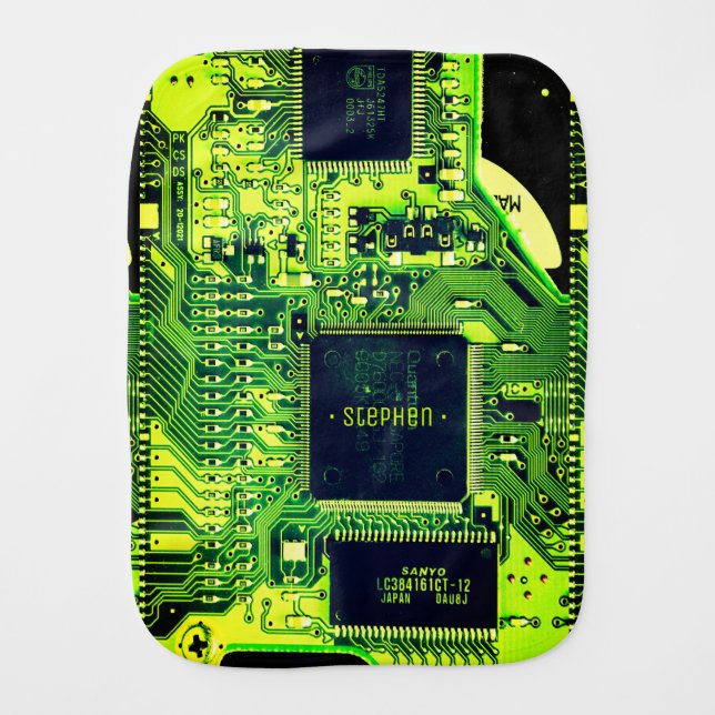 Green PCB board, electronic parts printed circuit Baby Burp Cloth (Front)