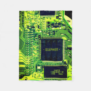 Green PCB board, electronic parts printed circuit Fleece Blanket