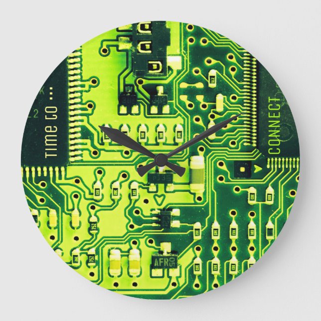 Green PCB board, electronic parts printed circuit Large Clock (Front)