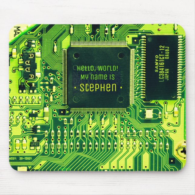 Green PCB board, electronic parts printed circuit Mouse Pad (Front)