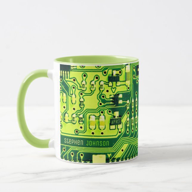 Green PCB board, electronic parts printed circuit Mug (Left)