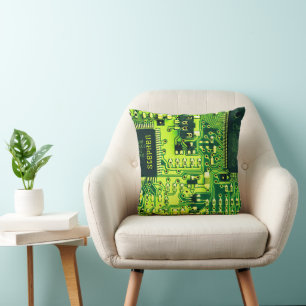 Green PCB board, electronic parts printed circuit Throw Pillow