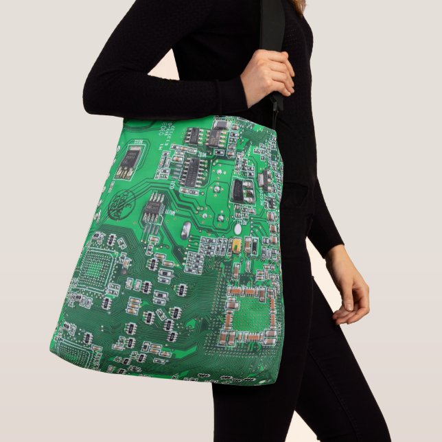 Green PCB Circuit Board Design for IT Pros Crossbody Bag (Close Up)