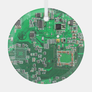 Green PCB Circuit Board Design for IT Pros Glass Ornament
