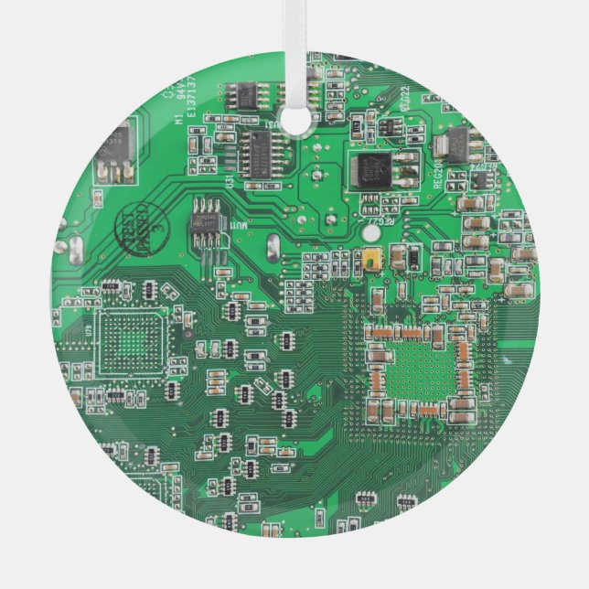 Green PCB Circuit Board Design for IT Pros Glass Ornament (Front)