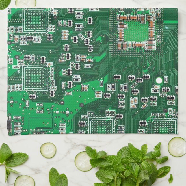Green PCB Circuit Board Design for IT Pros Kitchen Towel (Folded)