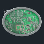 Green PCB Circuit Board Design for IT Pros Oval Belt Buckle<br><div class="desc">The Ultimate Aesthetic for Tech Visionaries Redefine your professional space with this high-definition graphic featuring a detailed Printed Circuit Assembly (PCBA). Captured in vibrant, deep green tones with crisp silver and white conductive traces, this design showcases the intricate architecture of modern electronics—including integrated circuits, resistors, and capacitors—in stunning clarity. The...</div>