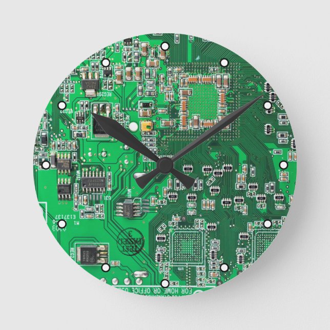Green PCB Circuit Board Design for IT Pros Round Clock (Front)