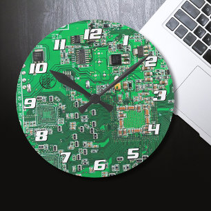 Green PCB Circuit Board Design for IT Pros Round Clock
