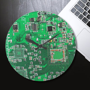 Green PCB Circuit Board Design for IT Pros Round Clock
