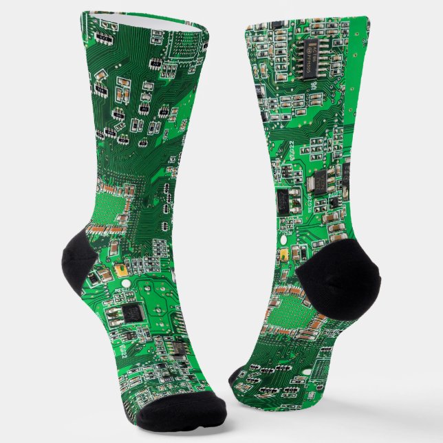 Green PCB Circuit Board Design for IT Pros Socks (Angled)
