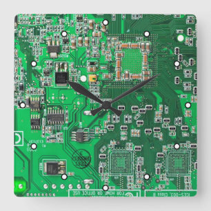 Green PCB Circuit Board Design for IT Pros Square Wall Clock