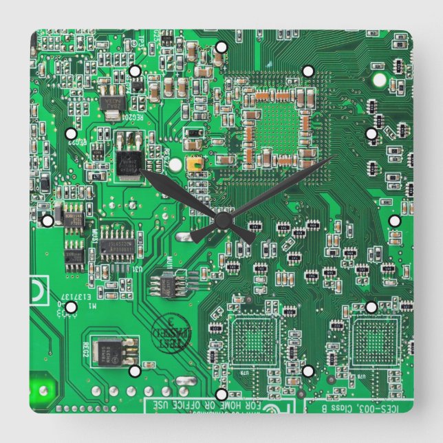 Green PCB Circuit Board Design for IT Pros Square Wall Clock (Front)