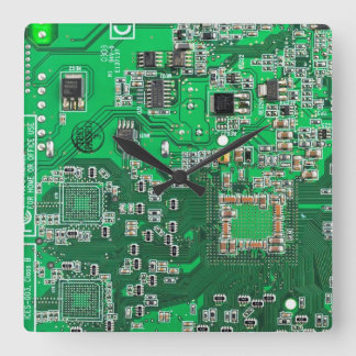 Green PCB Circuit Board Design for IT Pros Square Wall Clock