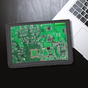 Green PCB Circuit Board Design for IT Pros Trifold Wallet